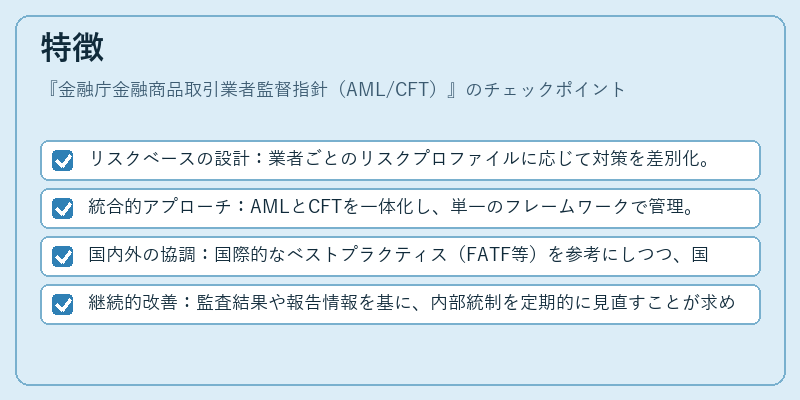 特徴（金融庁金融商品取引業者監督指針（AML/CFT））の図解