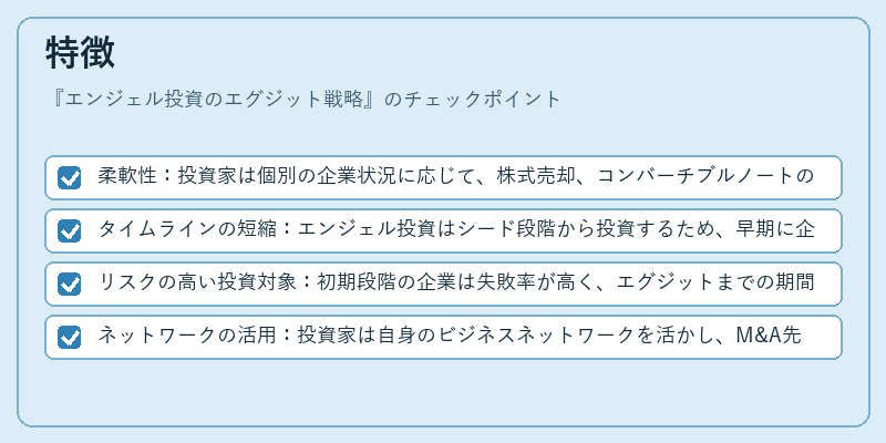 特徴（エンジェル投資のエグジット戦略）の図解