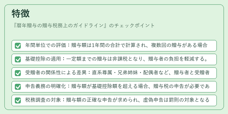 特徴（暦年贈与の贈与税務上のガイドライン）の図解