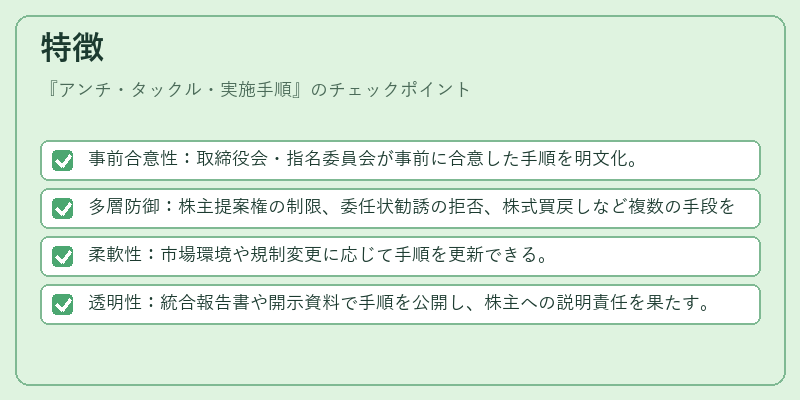 特徴（アンチ・タックル・実施手順）の図解