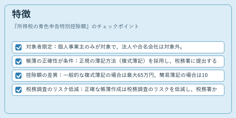 特徴（所得税の青色申告特別控除額）の図解