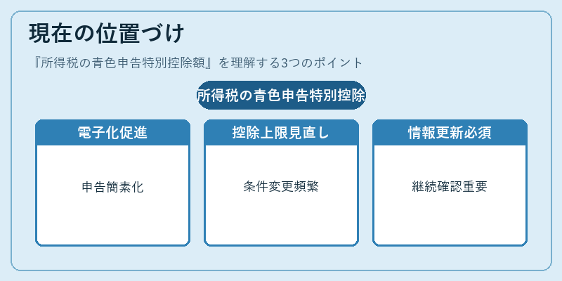 現在の位置づけ（所得税の青色申告特別控除額）の図解