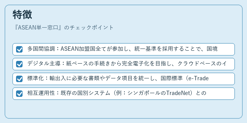 特徴（ASEAN単一窓口）の図解