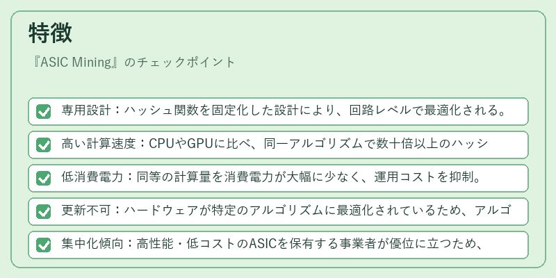 特徴（ASIC Mining）の図解