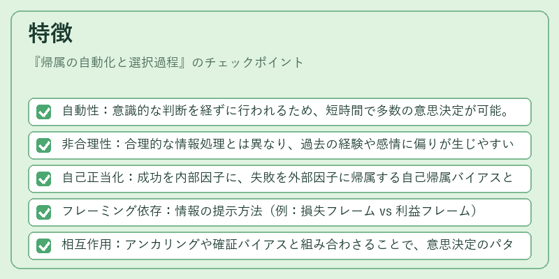 特徴（帰属の自動化と選択過程）の図解