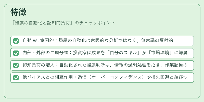 特徴（帰属の自動化と認知的負荷）の図解