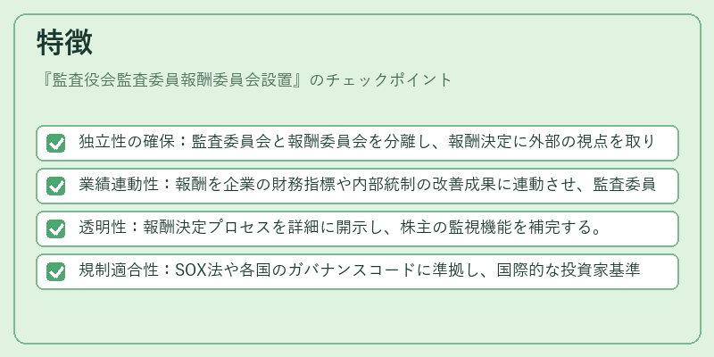 特徴（監査役会監査委員報酬委員会設置）の図解