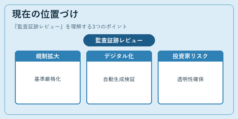 現在の位置づけ（監査証跡レビュー）の図解