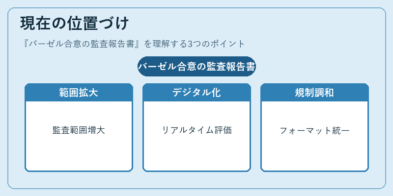 現在の位置づけ（バーゼル合意の監査報告書）の図解
