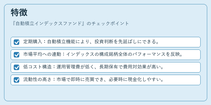 特徴（自動積立インデックスファンド）の図解