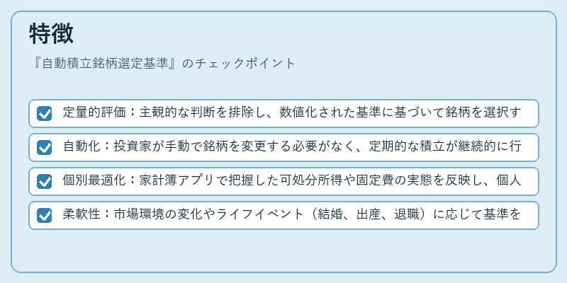 特徴(自動積立銘柄選定基準)の図解