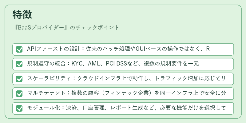 特徴（BaaSプロバイダー）の図解