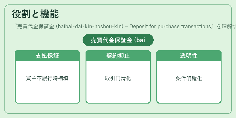 役割と機能（売買代金保証金 (baibai‑dai‑kin‑hoshou‑kin) – Deposit for purchase transactions）の図解