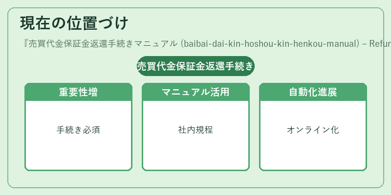 現在の位置づけ（売買代金保証金返還手続きマニュアル (baibai‑dai‑kin‑hoshou‑kin‑henkou‑manual) – Refund procedure manual）の図解