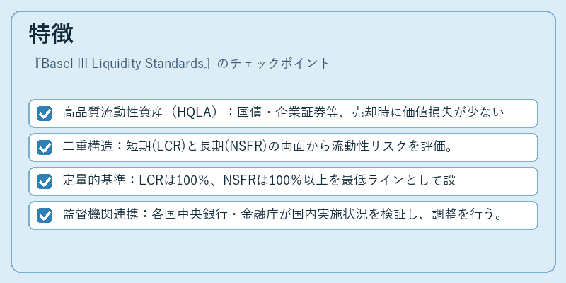 特徴（Basel III Liquidity Standards）の図解
