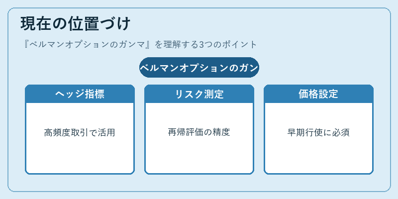現在の位置づけ（ベルマンオプションのガンマ）の図解