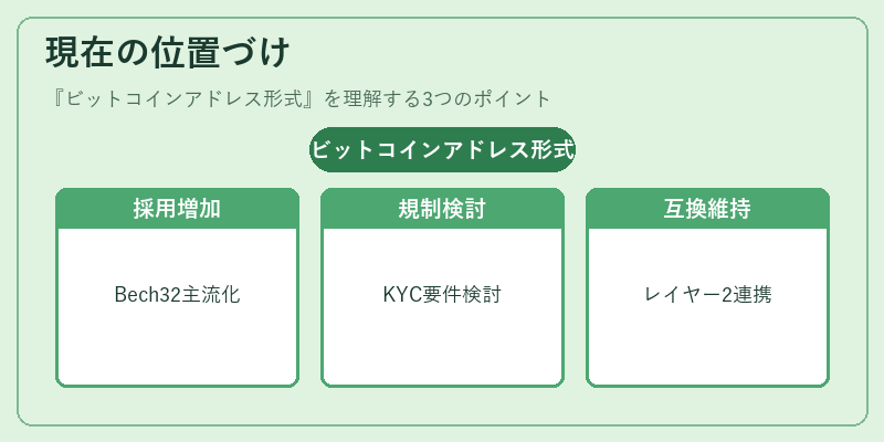 現在の位置づけ（ビットコインアドレス形式）の図解
