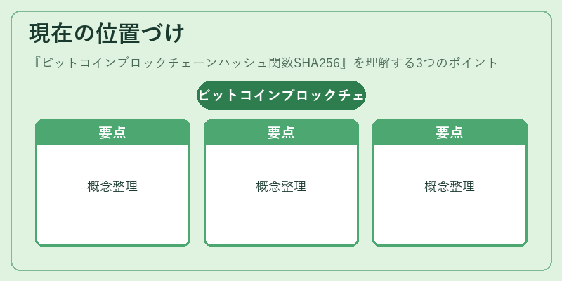 現在の位置づけ（ビットコインブロックチェーンハッシュ関数SHA256）の図解