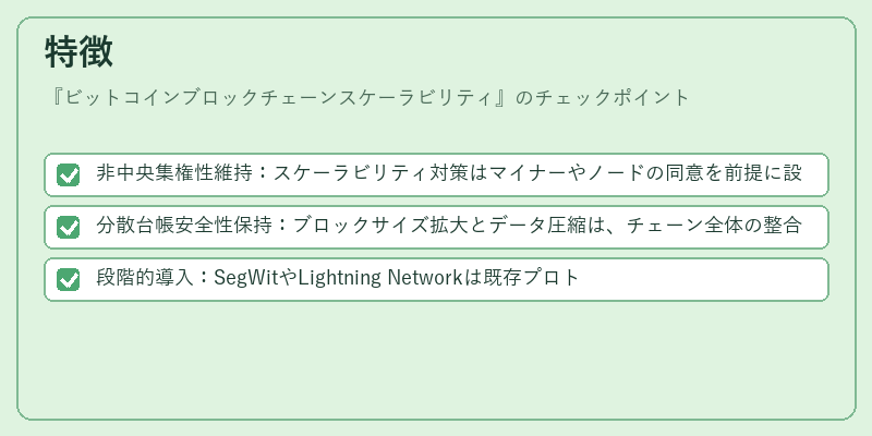 特徴（ビットコインブロックチェーンスケーラビリティ）の図解