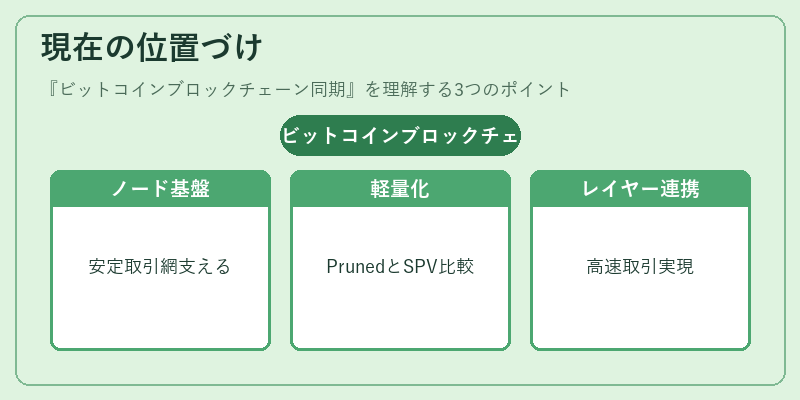 現在の位置づけ(ビットコインブロックチェーン同期)の図解