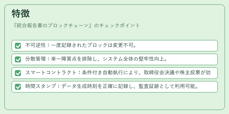 特徴（統合報告書のブロックチェーン）の図解