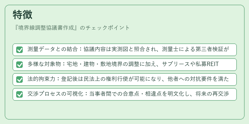 特徴(境界線調整協議書作成)の図解