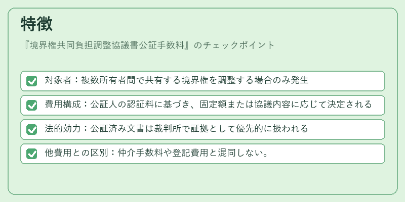 特徴（境界権共同負担調整協議書公証手数料）の図解