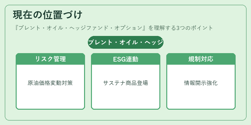 現在の位置づけ（ブレント・オイル・ヘッジファンド・オプション）の図解