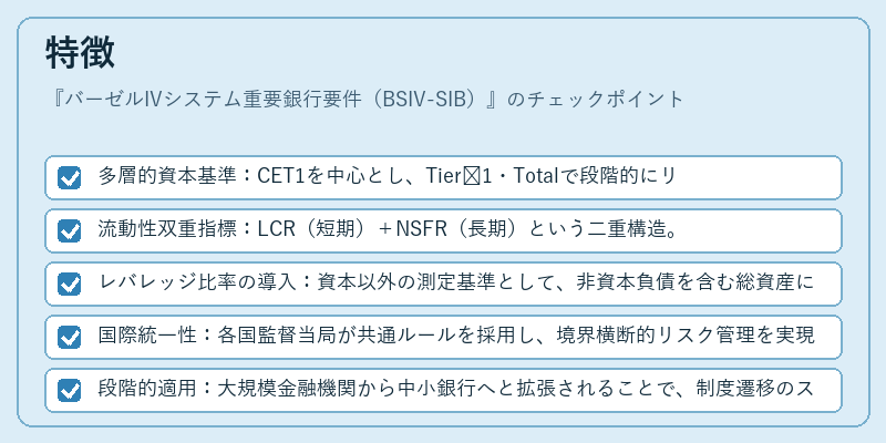 特徴（バーゼルIVシステム重要銀行要件（BSIV-SIB））の図解