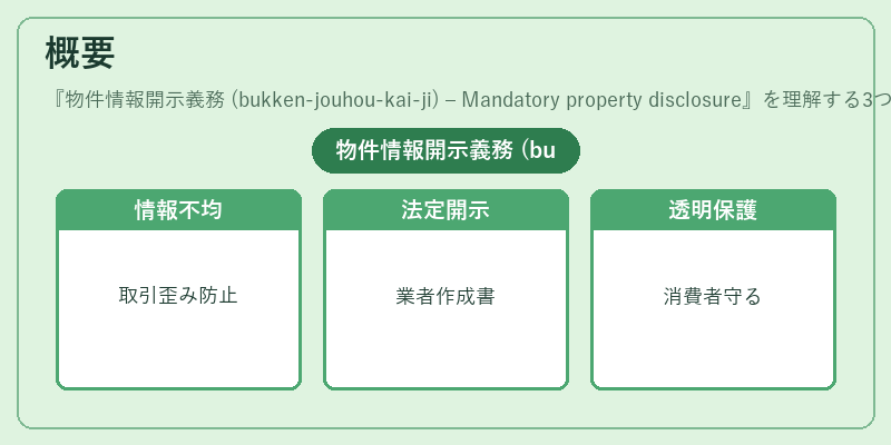 概要（物件情報開示義務 (bukken‑jouhou‑kai‑ji) – Mandatory property disclosure）の図解