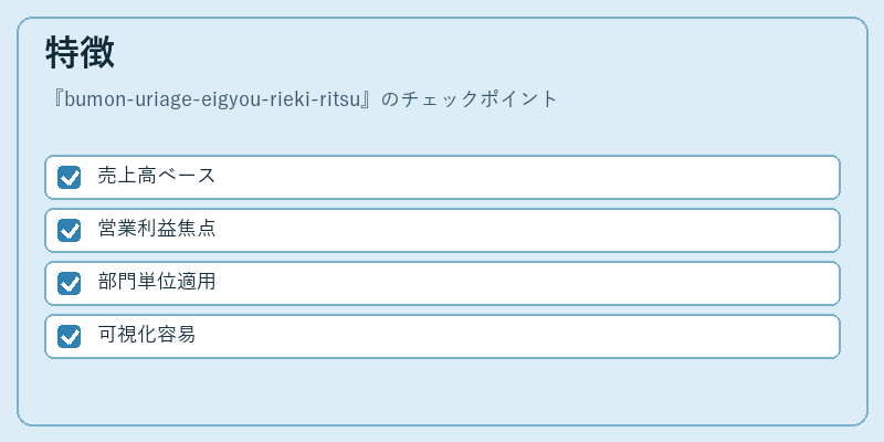 特徴(bumon-uriage-eigyou-rieki-ritsu)の図解