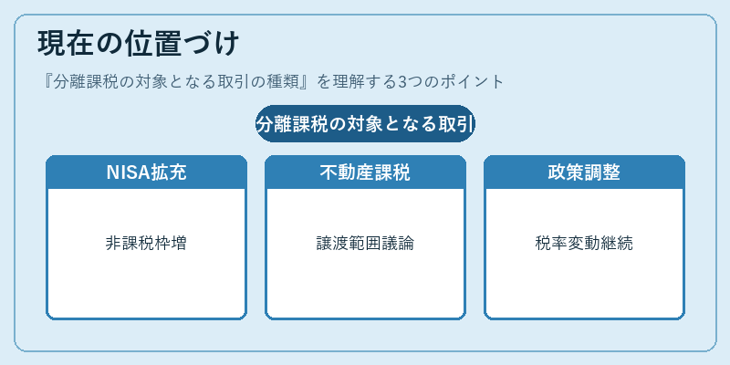 現在の位置づけ（分離課税の対象となる取引の種類）の図解