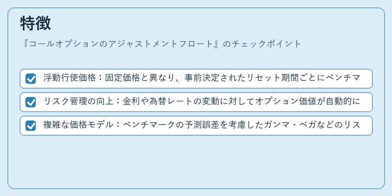 特徴（コールオプションのアジャストメントフロート）の図解