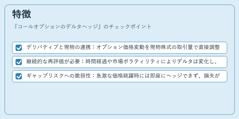 特徴（コールオプションのデルタヘッジ）の図解