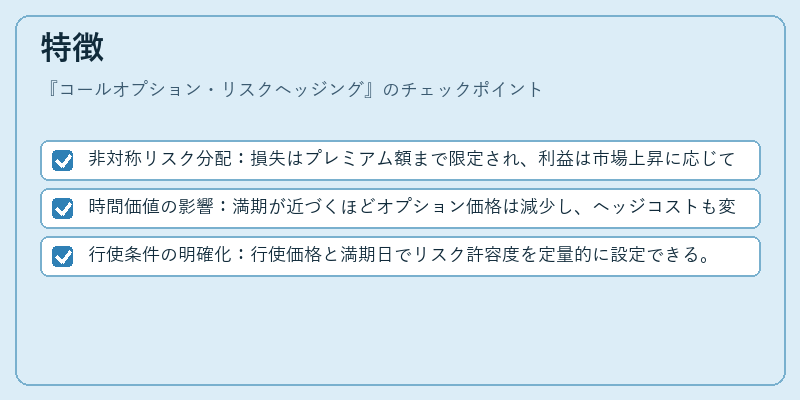 特徴（コールオプション・リスクヘッジング）の図解