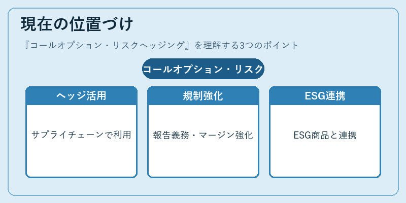 現在の位置づけ（コールオプション・リスクヘッジング）の図解