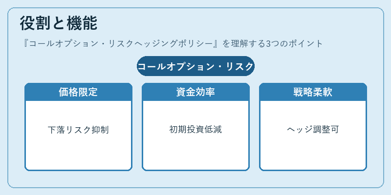 役割と機能（コールオプション・リスクヘッジングポリシー）の図解