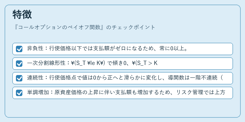 特徴（コールオプションのペイオフ関数）の図解
