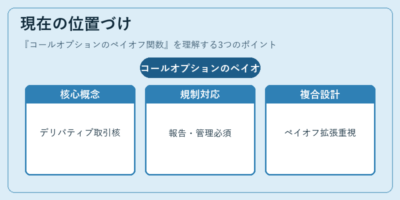 現在の位置づけ（コールオプションのペイオフ関数）の図解