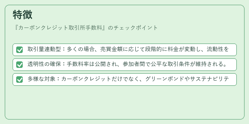 特徴（カーボンクレジット取引所手数料）の図解