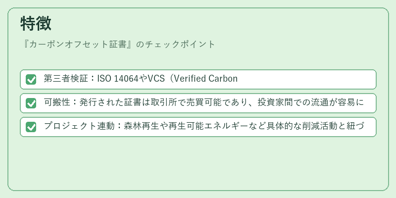 特徴（カーボンオフセット証書）の図解