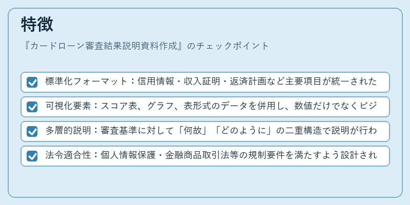 特徴（カードローン審査結果説明資料作成）の図解