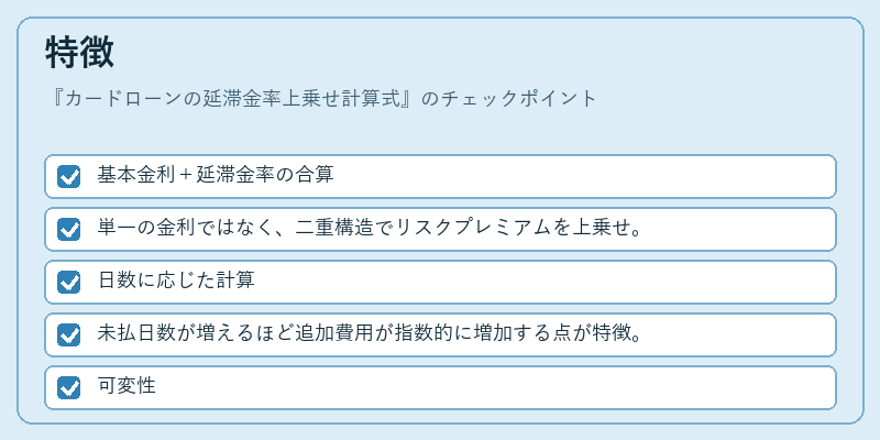 特徴（カードローンの延滞金率上乗せ計算式）の図解