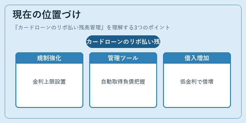 現在の位置づけ（カードローンのリボ払い残高管理）の図解