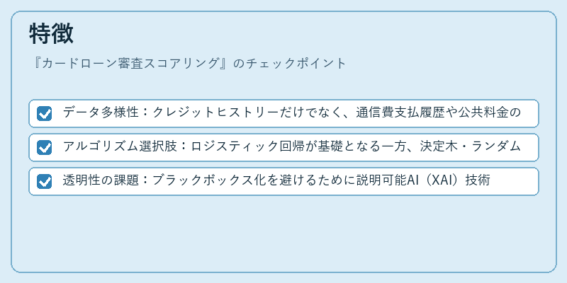 特徴（カードローン審査スコアリング）の図解
