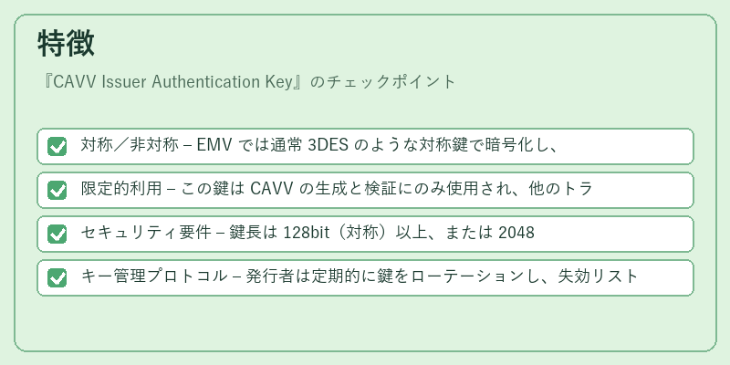 特徴（CAVV Issuer Authentication Key）の図解