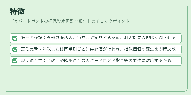 特徴（カバードボンドの担保資産再監査報告）の図解