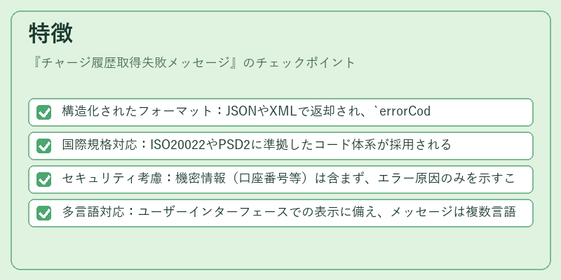 特徴（チャージ履歴取得失敗メッセージ）の図解