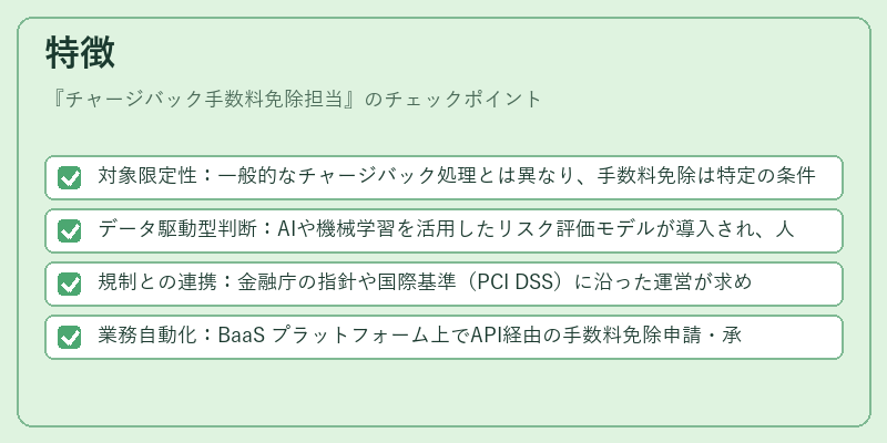 特徴（チャージバック手数料免除担当）の図解