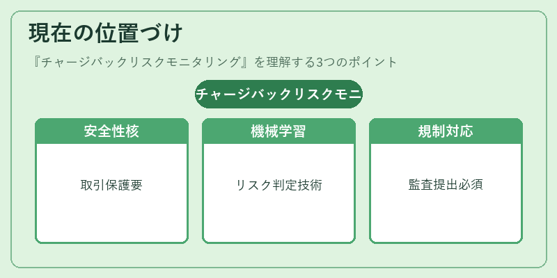 現在の位置づけ（チャージバックリスクモニタリング）の図解